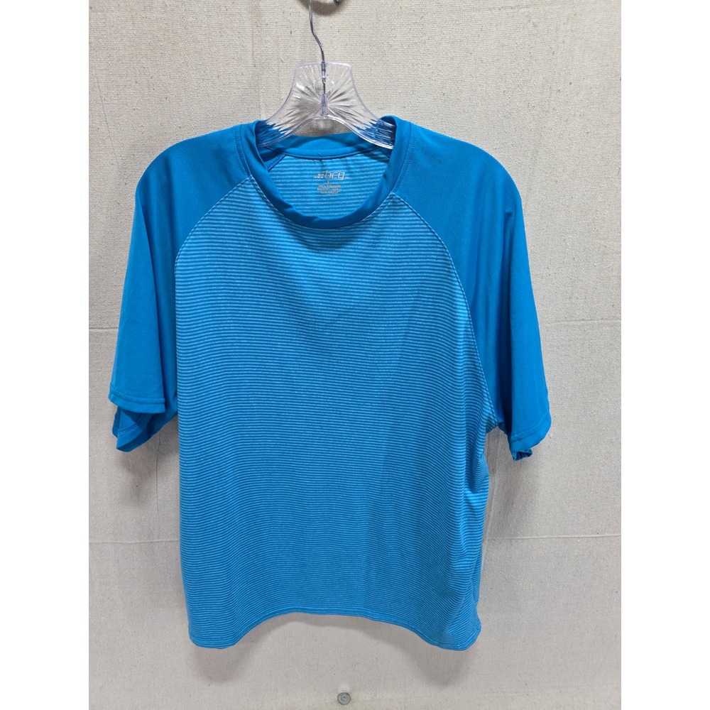 BCG Mens Blue Striped Short Sleeve Activewear Performance T-Shirt Size L